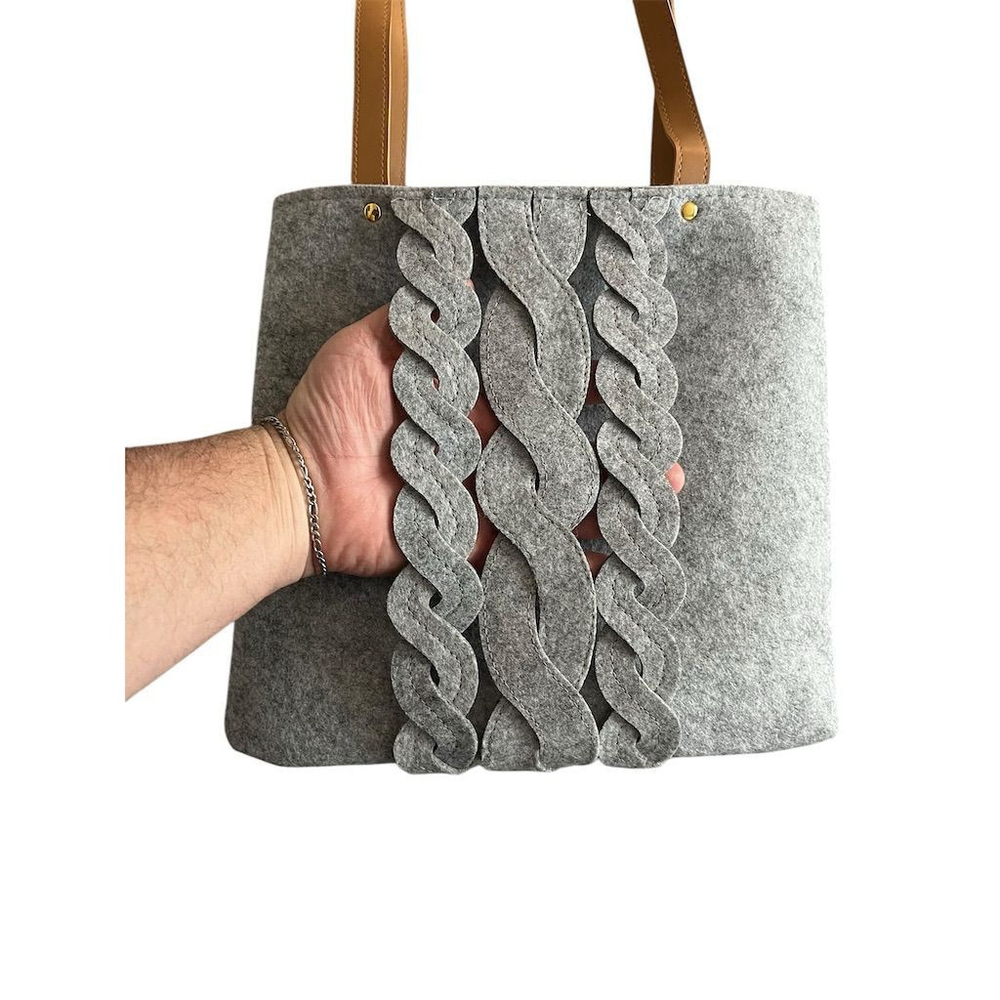 Wolferman's Harry and David Felt Tote Bag Gray Faux Leather - Picture 3 of 6